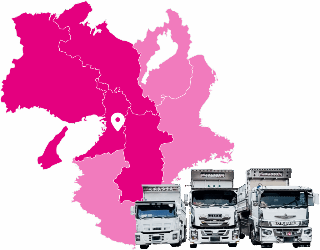 対応地域を示す近畿地方の地図。大阪府、京都府、奈良県、兵庫県が濃いピンク色に色付けされている。